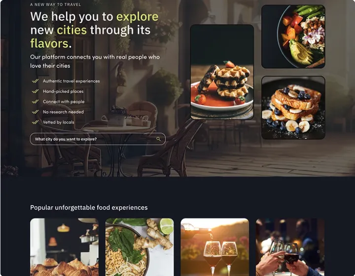 Travel platform landing page